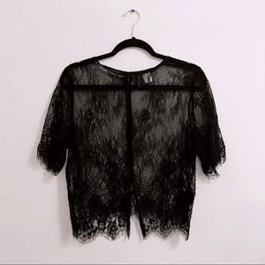 H&M Black Sheer Elegant Lace Short Sleeve Top